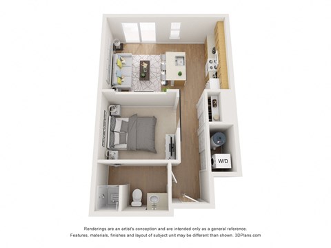 Floor plan for 1 bed, 1 bath, 539 sqft